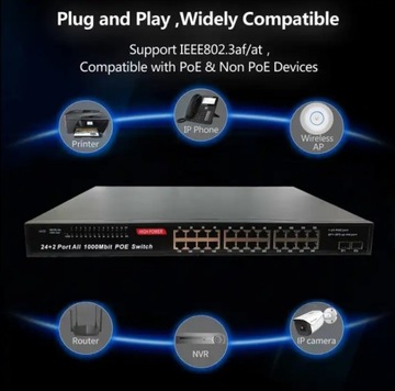 SST-LP24ET2S Коммутатор Poe, 24-портовый гигабитный порт, 2xSFP