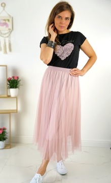 Юбка из тюля миди ПЛИССЕ, гладкая WIENA, на подкладке, нежно-розового цвета