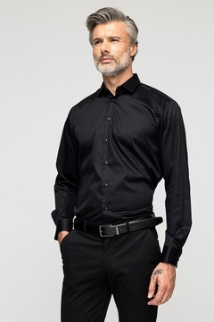 Czarna koszula o satynowym połysku REGULAR FIT