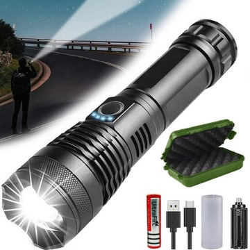 MOCNA LATARKA TAKTYCZNA WOJSKOWA LED cree XHP90 DUŻY AKUMULATOR + USB ZOOM