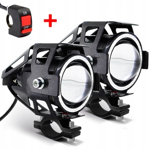 2x HALOGENY MOTOCYKLOWE LAMPY REFLEKTORY RING LED