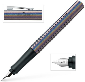 FABER-CASTELL Pióro wieczne szkolne na naboje Grip GLAM SILVER stalówka F