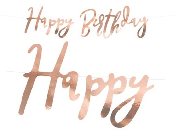 Baner HAPPY BIRTHDAY różowe złoto ROSE GOLD 62cm