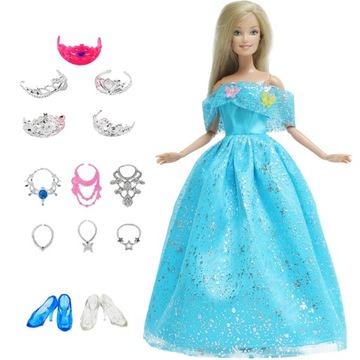 SUKIENKA + AKCESORIA BIŻUTERIA BUTY UBRANKO ZESTAW DLA LALKI TYPU BARBIE