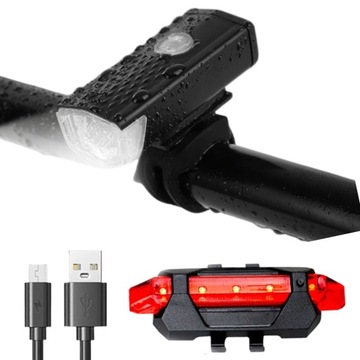 LAMPKA ROWEROWA LED TYŁ PRZÓD DO ROWERU ZESTAW USB ŚWIATŁO BIAŁE I CZERWONE