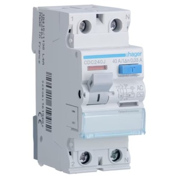 HAGER CDC240J WYŁĄCZNIK RÓŻNICOWOPRĄDOWY RÓŻNICÓWKA 2P 40A 30mA AC