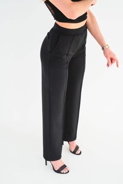 Czarne eleganckie spodnie szerokie materiałowe szwedy z kantem stan S