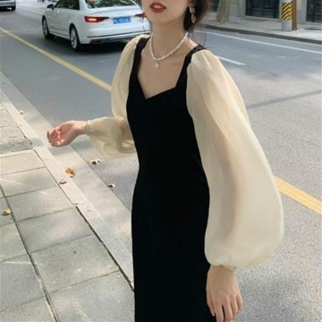 Modna SUKIENKA Long Sleeve Dresses Women Vintage H