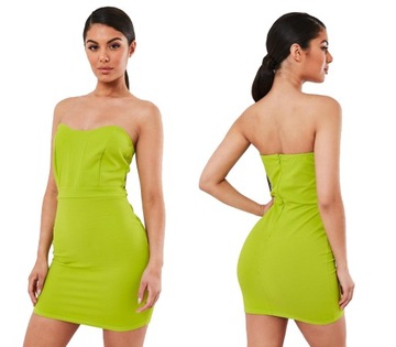 MISSGUIDED Limonkowa bandażowa sukienka (36)