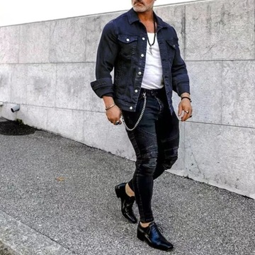 2023 New Mens Denim Jacket Slim Fit Fashion Jeans