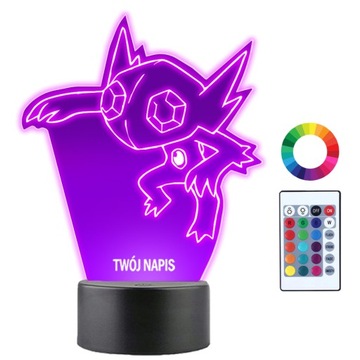 Lampka Nocna LED 3D Sableye Pokemon Go Anime Prezent Twój Napis Grawer
