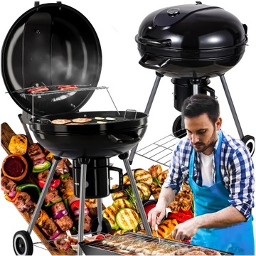 Grill Ogrodowy Węglowy z Popielnikiem i Termometrem | Ruszt 55 x 55 cm
