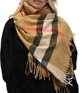 Стильный большой шарф в английскую клетку с бахромой цвета