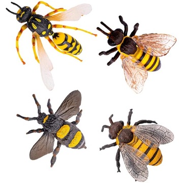 НАБОР ИЗ 4 РЕАЛИСТИЧЕСКИХ ФИГУРОК ПЧЕЛ ДЛЯ ОБУЧЕНИЯ И УКРАШЕНИЯ