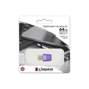 Флеш-накопитель Kingston DataTraveler microDuo 3C, 64 ГБ, 200 МБ/с, двойной USB-A + USB-C