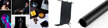 TŁO FOTOGRAFICZNE PVC BIAŁE + CZARNE 1,5x2m Zestaw do TEŁ TYP T Belka 1,5x2
