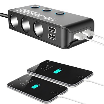 MOCNY ROZDZIELACZ GNIAZDA ZAPALNICZKI SAMOCHODOWEJ 12-24V 4xUSB QC PD 120W