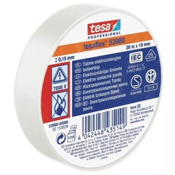 Taśma elektroizolacyjna PVC Tesa 19mm 20m Biała
