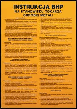 TABLICZKA BHP NA STANOWISKU TOKARZA OBRÓBKI METALI