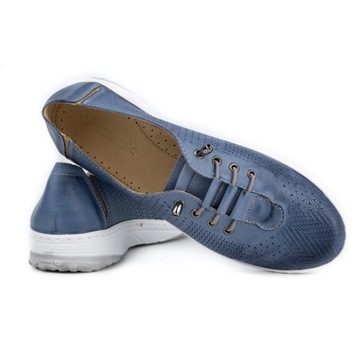 Półbuty damskie sneakersy skórzane sznurowane POLSKIE 0625W niebieskie 38