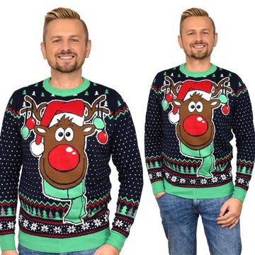 GRANATOWY SWETER ŚWIĄTECZNY RENIER RUDOLF MĘSKIE SWETRY ŚWIĄTECZNE XMAS M