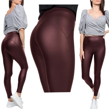MODELUJĄCE LEGGINSY SKÓRA WYSOKI STAN BURGUND MATOWE r.46/48