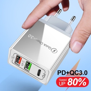 БЫСТРОЕ СЕТЕВОЕ ЗАРЯДНОЕ УСТРОЙСТВО 20 Вт QC 3.0 3XUSB PD