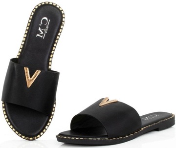 8129 ЧЕРНЫЕ КОЖАНЫЕ ЖЕНСКИЕ ТАПОЧКИ ДЕКОР 39