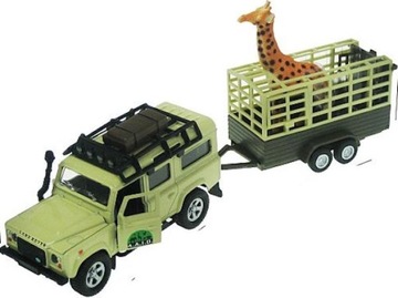 LAND ROVER DEFENDER С ПРИЦЕПОМ И ЖИРАФОМ САФАРИ KIDS GLOBE METAL CAST 1:32