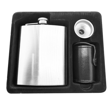 Zestaw piersiówka 210 ml kieliszki lejek metal INOX