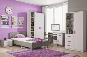 Комплект мебели из 6 предметов, шкаф, полка, письменный стол, кровать.