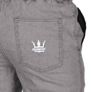 JIGGA WEAR SPODNIE JOGGER JEANS CROWN SZARE XL klasyk