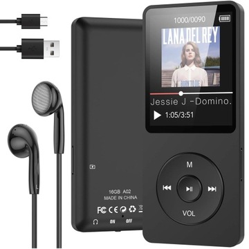 PRZENOŚNY ODTWARZACZ MP3 HI-RES AUDIO DYKTAFON BLUETOOTH 5.0 16GB FM CZARNY