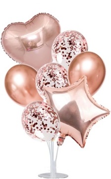 STOJAK + ZESTAW BALONÓW ROSE GOLD BALONY konfetti