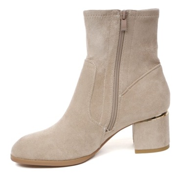 Botki Damskie Beżowe na Obcasie 6cm niskie Kozaki Bella Paris A6221-8 beige