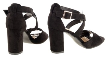 ЗАМШЕВЫЕ БОСОНОЖКИ НА ВЫСОКОМ КАБЛУКЕ, 8,5 СМ. ЧЕРНЫЙ Р.38