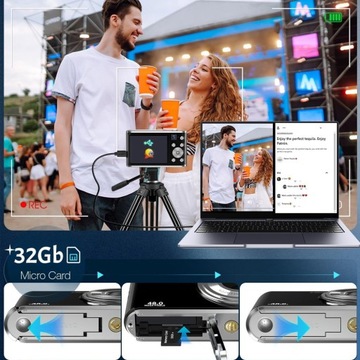 Компактная цифровая камера 4K с автофокусом и картой памяти 32 ГБ