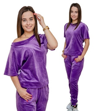 KOMPLET DRESOWY DAMSKI WELUR SPODNIE BLUZA 2 XXL