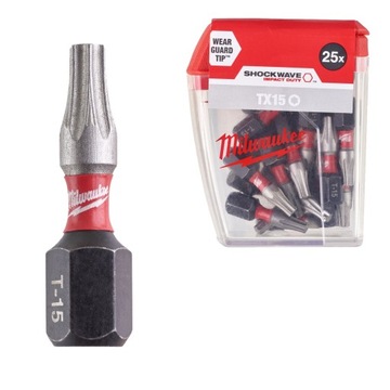 Końcówki bity udarowe TX15 25 mm Milwaukee SHOCKWAVE 25 sztuk