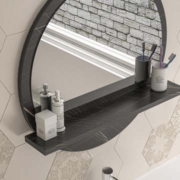 Настенное зеркало из черного мрамора с полкой 45 СМ.