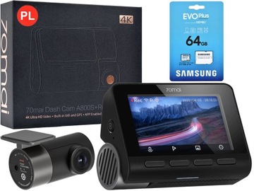 Kamera 70mai A800S 4K + WSTECZNA + karta 64 GB