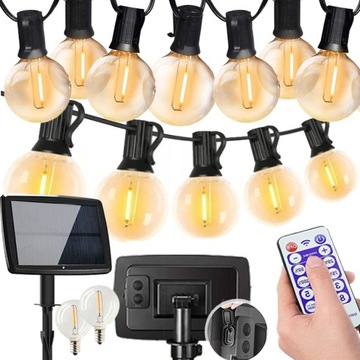 GIRLANDA SOLARNA OGRODOWA ŁAŃCUCH ŚWIETLNY 50+2 LED DUŻE ŻARÓWEK+PILOTA 15M