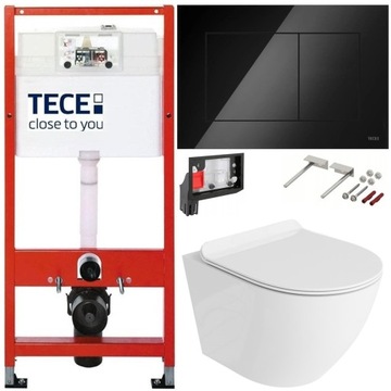 TECE ZESTAW PODTYNKOWY WC MISKA RIMLESS PRZYCISK CZARNY POŁYSK FRESH 7W1