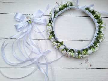 Нежный венок для причастия с жемчугом, элегантный белый, ручная работа.