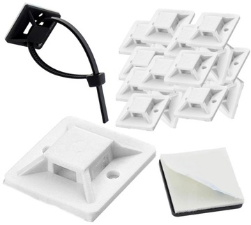 Uchwyt Opaski Zaciskowej Kablowej na Taśmę 20x20 mm Biały 50 szt.