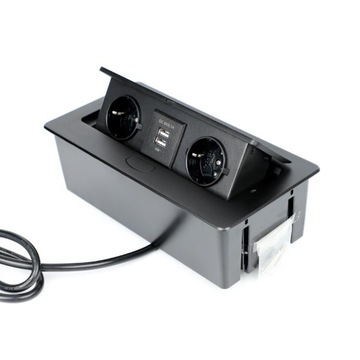 ХОРОШО Выдвижная розетка на столешницу 2x USB 2x 230В ЦИНК + АЛЮМИНИЙ