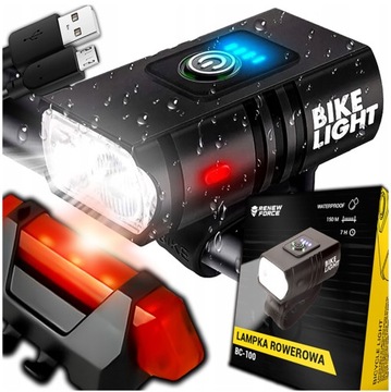 Lampka Rowerowa Przód Tył LED 1000lm Zestaw do roweru USB 1500mAh aluminium