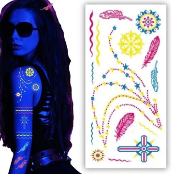 TATUAŻ TYMCZASOWY ZMYWALNY ŚWIECĄCY NAKLEJKA FLUORESCENCYJNA NA CIAŁO TWARZ