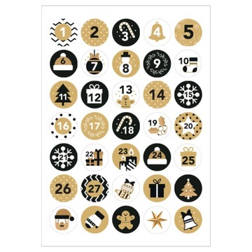 Naklejki świąteczne adwentowy kalendarz arkusz A4