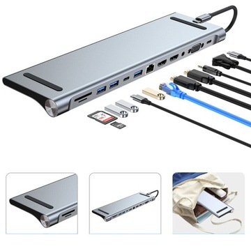 АДАПТЕР-ХАБ ДОК-СТАНЦИИ Type-C 12in1 HDMI 4K USB 3.0 VGA PD SD/TF